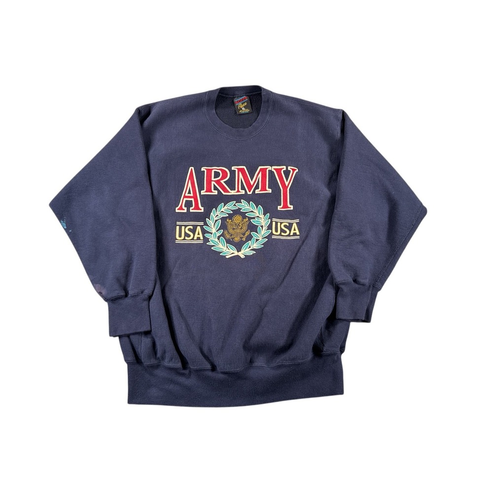 VTG Soffe ARMY Crewneck Sweatshirt XL‎ Blue USA Crest Embroidered 90s Military
